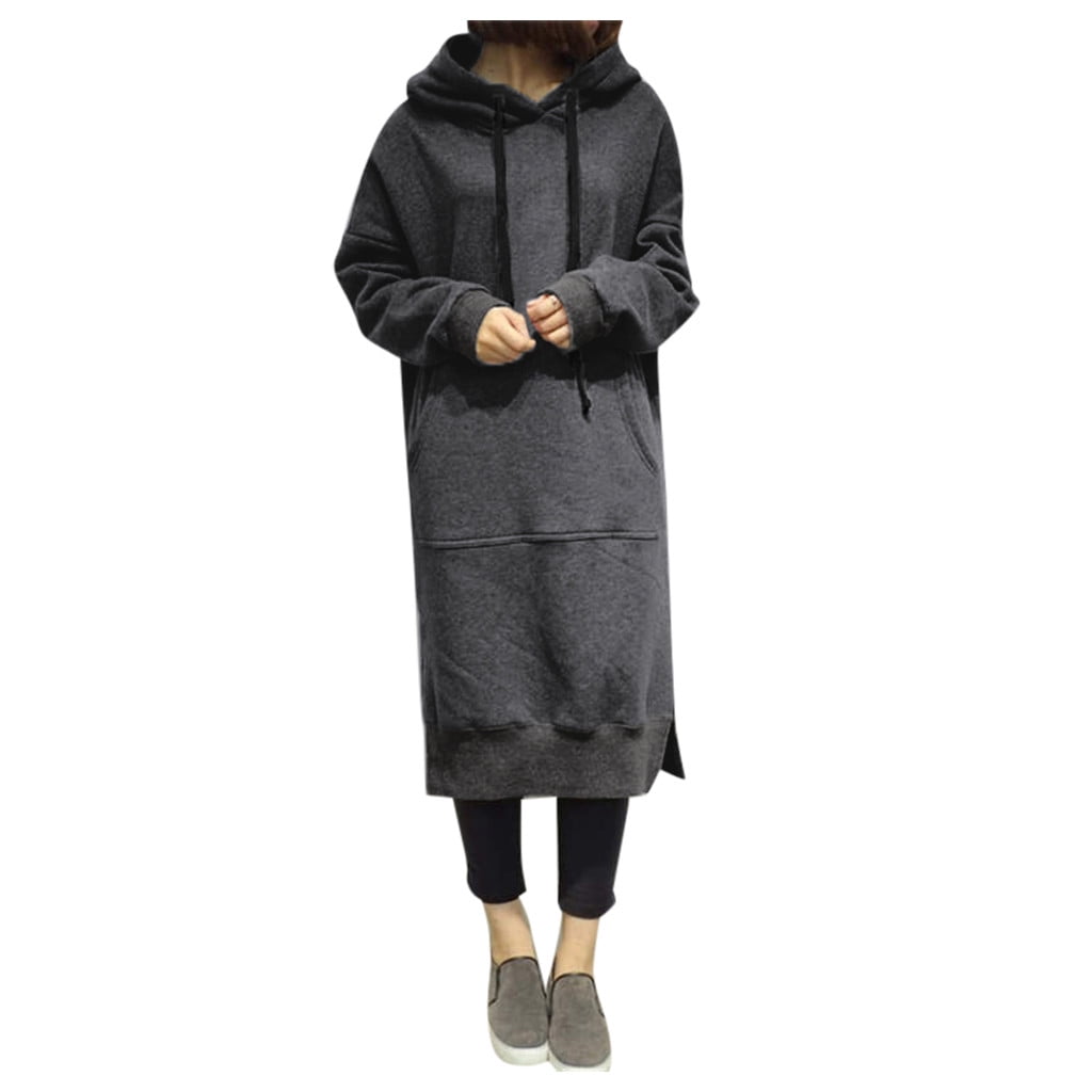Skpblutn Women'S Sweatshirt Hoodies Winter Fall Casual Comfortable Tops Warm Hooded Baggy Pullover Over Long Dress Round Neckline Long Sleeve Plus Size Sweatshirts Dark Gray 5Xl