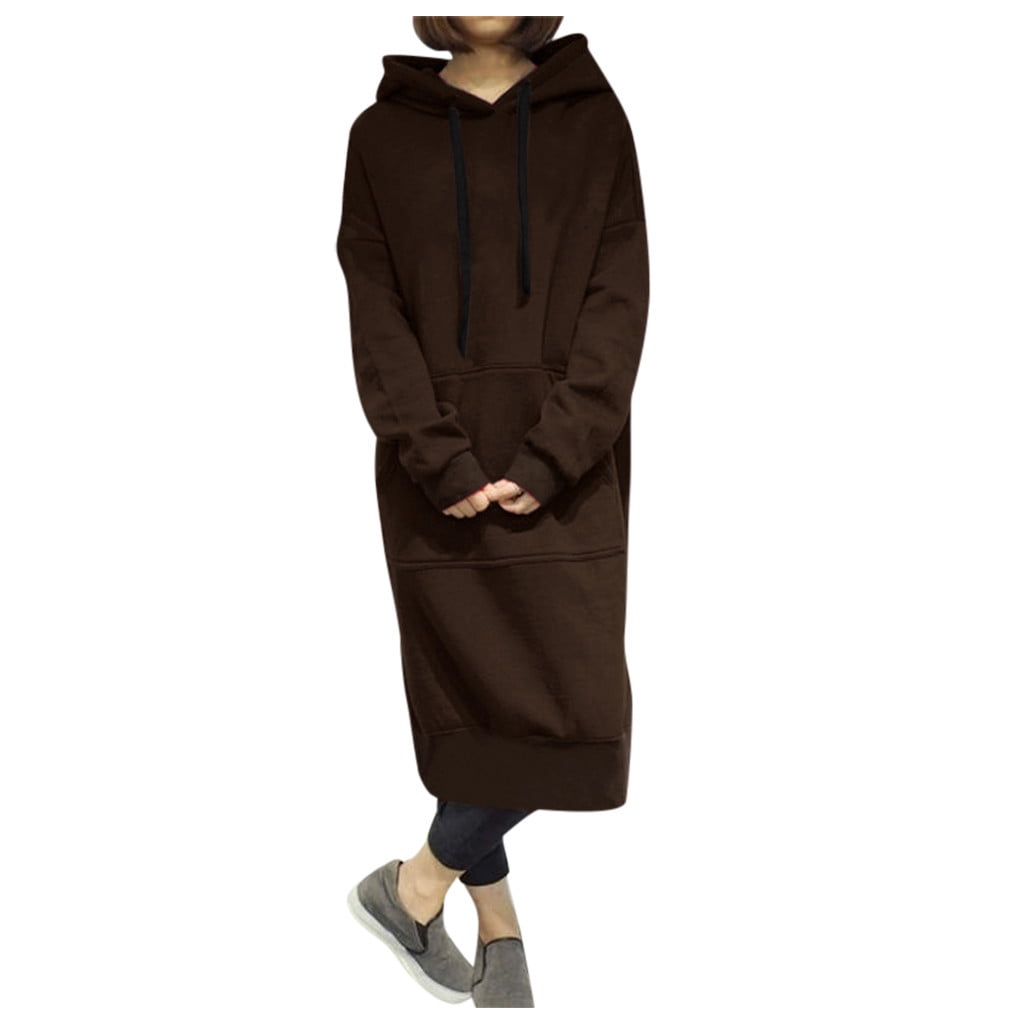 Skpblutn Women'S Sweatshirt Hoodies Winter Fall Casual Comfortable Tops Warm Hooded Baggy Pullover Over Long Dress Round Neckline Long Sleeve Plus Size Sweatshirts Coffee Xxl