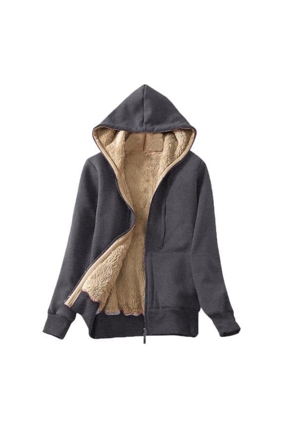 Women'S Sweatshirt Hoodies Winter Fall Casual Comfortable Tops Warm Sherpa Lined Zip Up Hooded Jacket Coat Round Neckline Long Sleeve Plus Size Sweatshirts Grey 4Xl