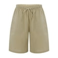 thumbnail image 1 of Skpblutn Women's Bermuda Shorts Elastic Waist Cotton Linen Shorts With Pockets Casual Beige XL, 1 of 7