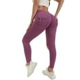 thumbnail image 1 of Skpblutn Women's Butt Lifting Leggings With Pockets For Stretch Cargo Leggings High Waist Workout Running Pants Casual Purple XL, 1 of 8