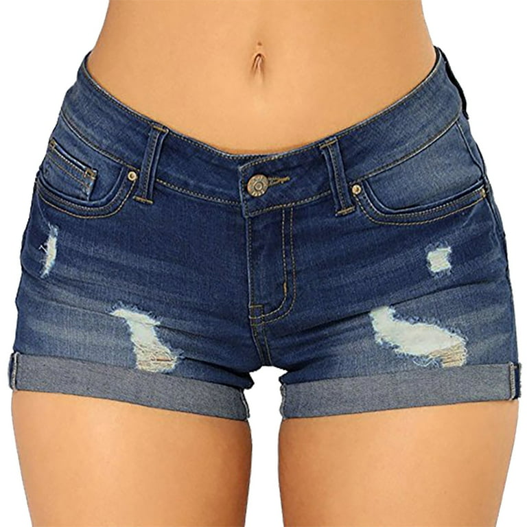 Skpblutn Women's Ripped High Waisted Denim Shorts Stretchy