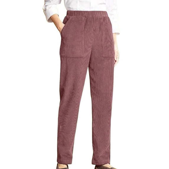 Skpblutn Women's Temperament Personality Solid Elastic Waist Striped Straight Leg Pants Casual Red XL