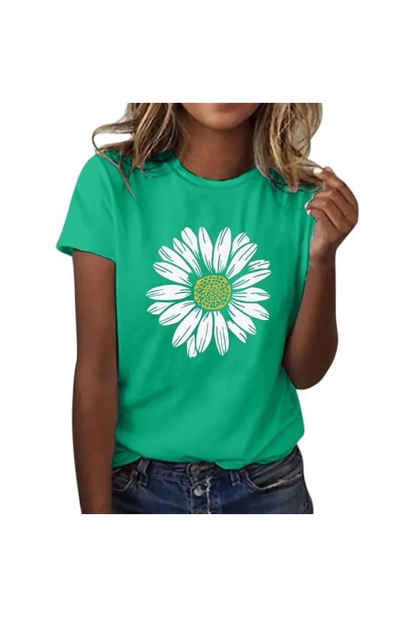 Womens Summer Tops Sunflower Summer T Shirt Plus Size Loose Blouse Girl Short Sleeve Graphic Casual Tees Tops for Women Green M
