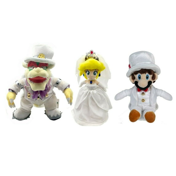 Skpitin Anime Odyssey King Bowser Princess Peach Mario Wedding Dress Plush (3 in One)