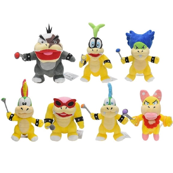 Skpitin Cartoon Koopa Collection Plush 7 Pcs/Set Koopalings Stuffed Dolls Standing Wendy Ludwig Lemmy Morton Larry Iggy & Roy Cute Koopa Figures 8-9 Incheses