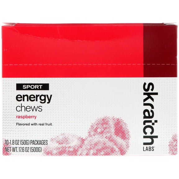 Skratch Labs Energy Chews Sport Fuel, Raspberry, 50g Seving, 10 Pack Singles, EC