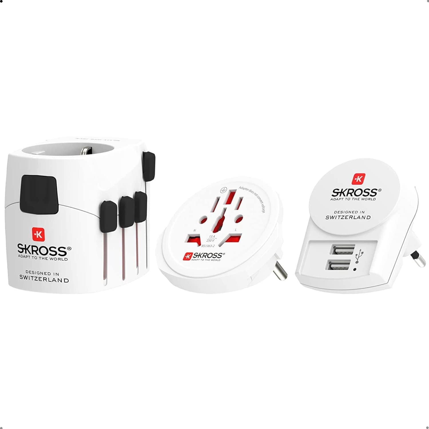 Skross World PRO+ Travel Adapter With Dual USB - Compact Plug For 100+ Countries (For EU/Schuko Plugs)