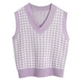 thumbnail image 1 of Sksloeg Argyle Sweater Vest Women Houndstooth Knitted Sleeveless Sweater Preppy Style Vintage Knitwear Top,Purple S, 1 of 6