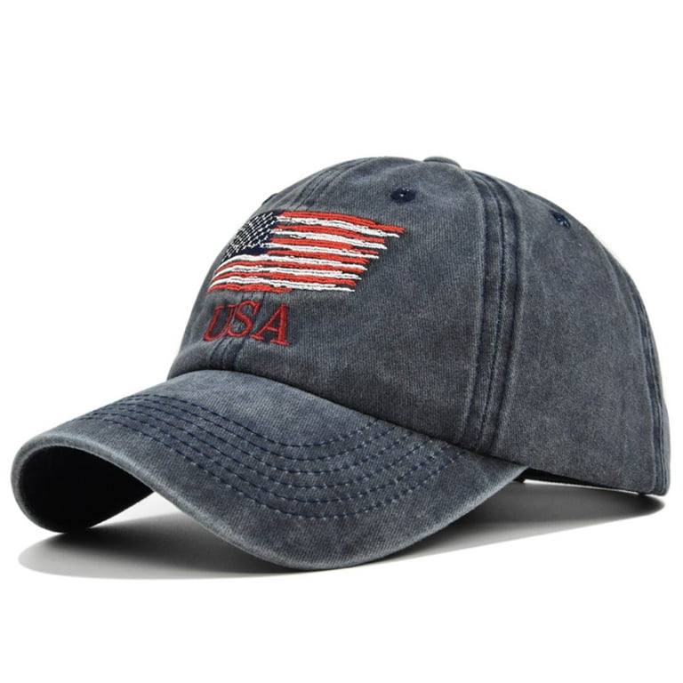 Sksloeg Hats for Men Washed Baseball-Hats American-Flag Distressed Cotton  Dad Hat Embroiderred Flag Baseball Caps for Unisex,Navy 