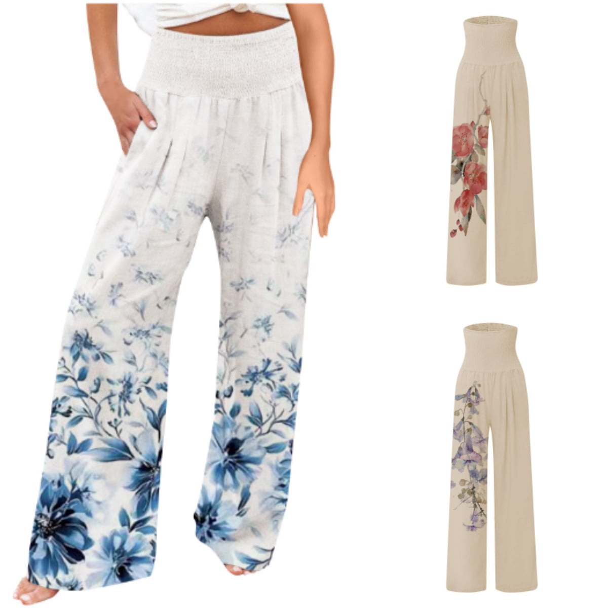 Sksloeg Linen Pants Women Summer High Waisted Elastic Waist Vintage