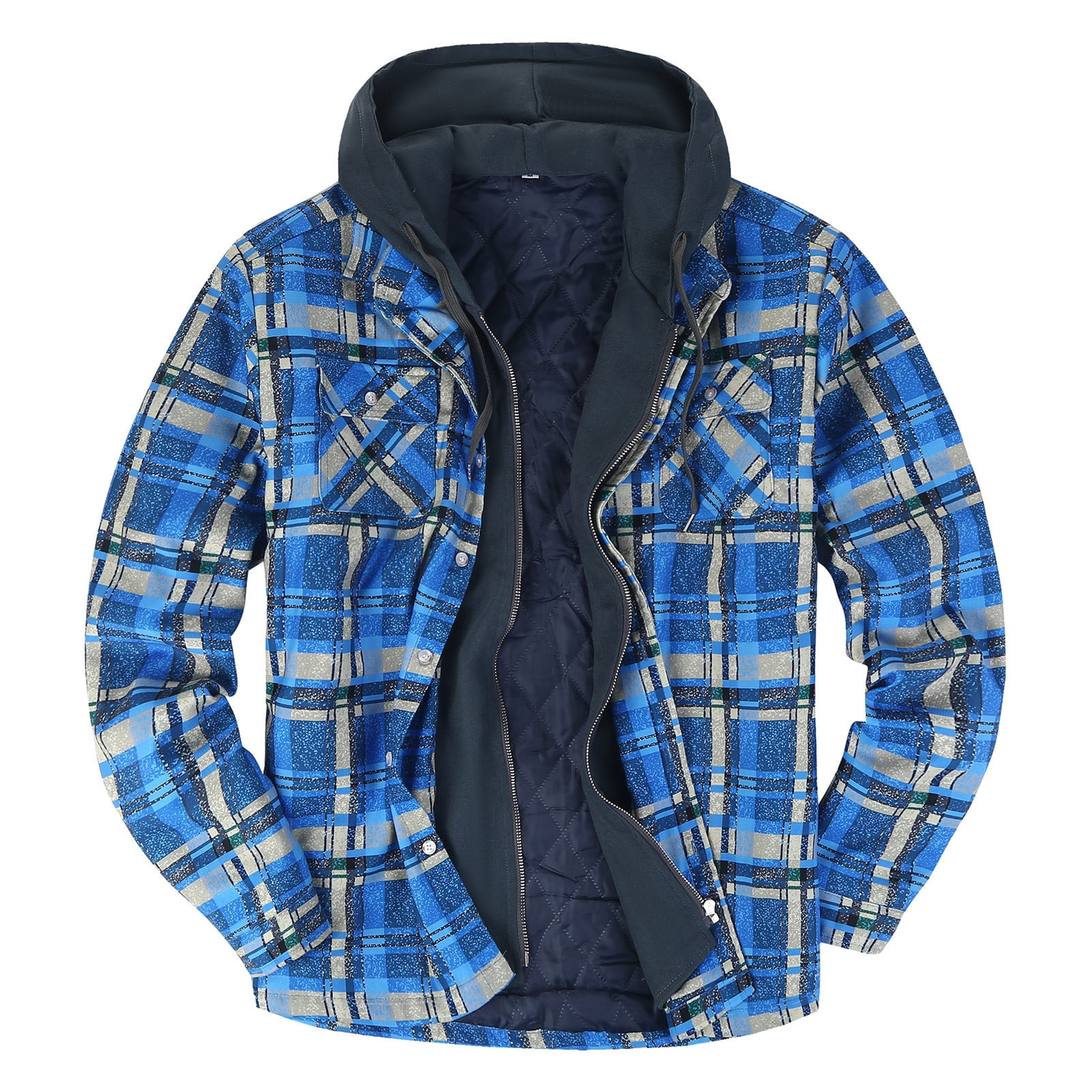 Sksloeg Men's Plaid Jacket Lined Hooded Plaid Shirt Jacket Thicken
