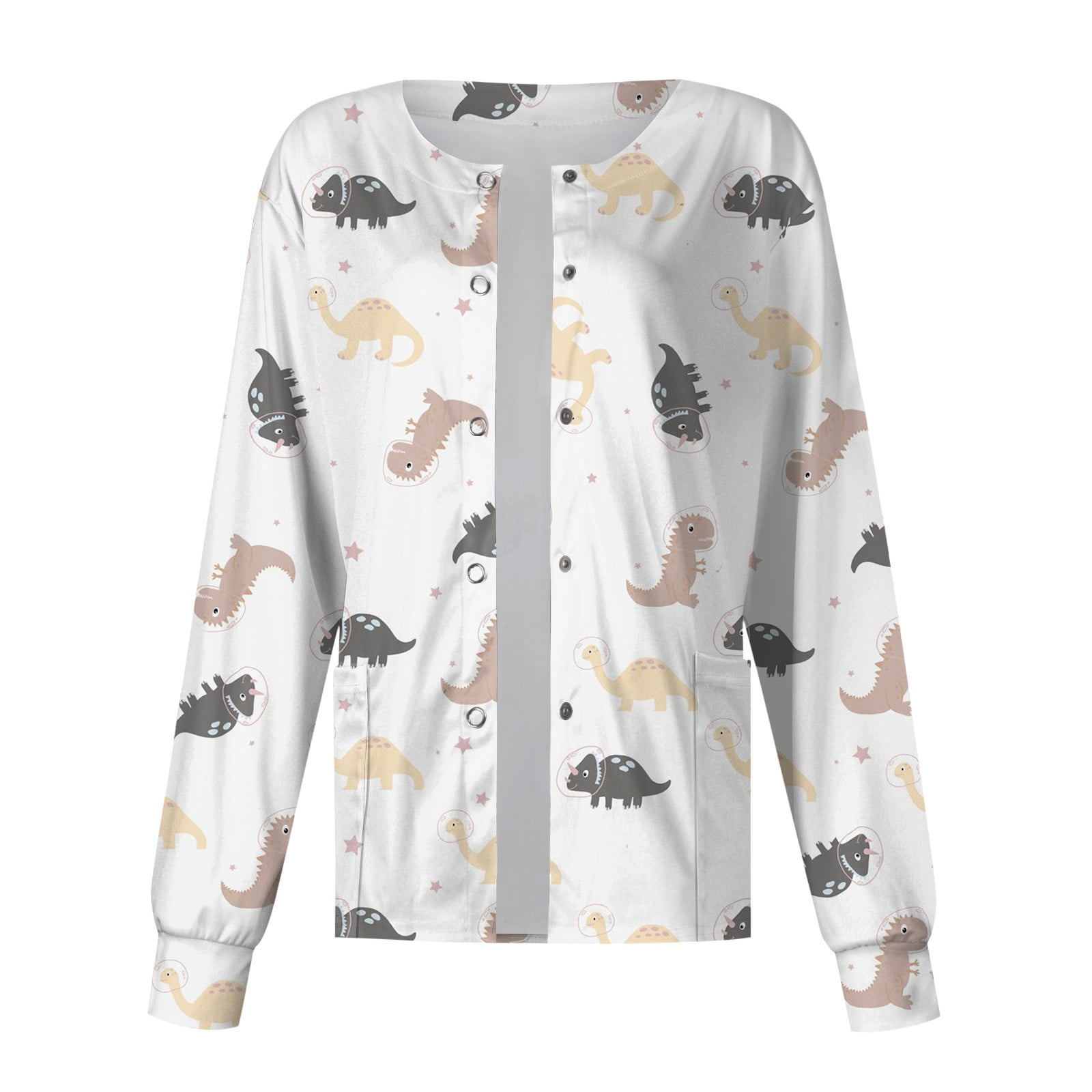 Sksloeg Pastel Color Dinosaurs Stretch Scrubs Jacket Top 2023 Jacket