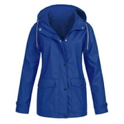 Sksloeg Raincoats for Women Lightweight Active Outdoor Hooded Trench Coats Zip Up Windbreaker,Blue L
