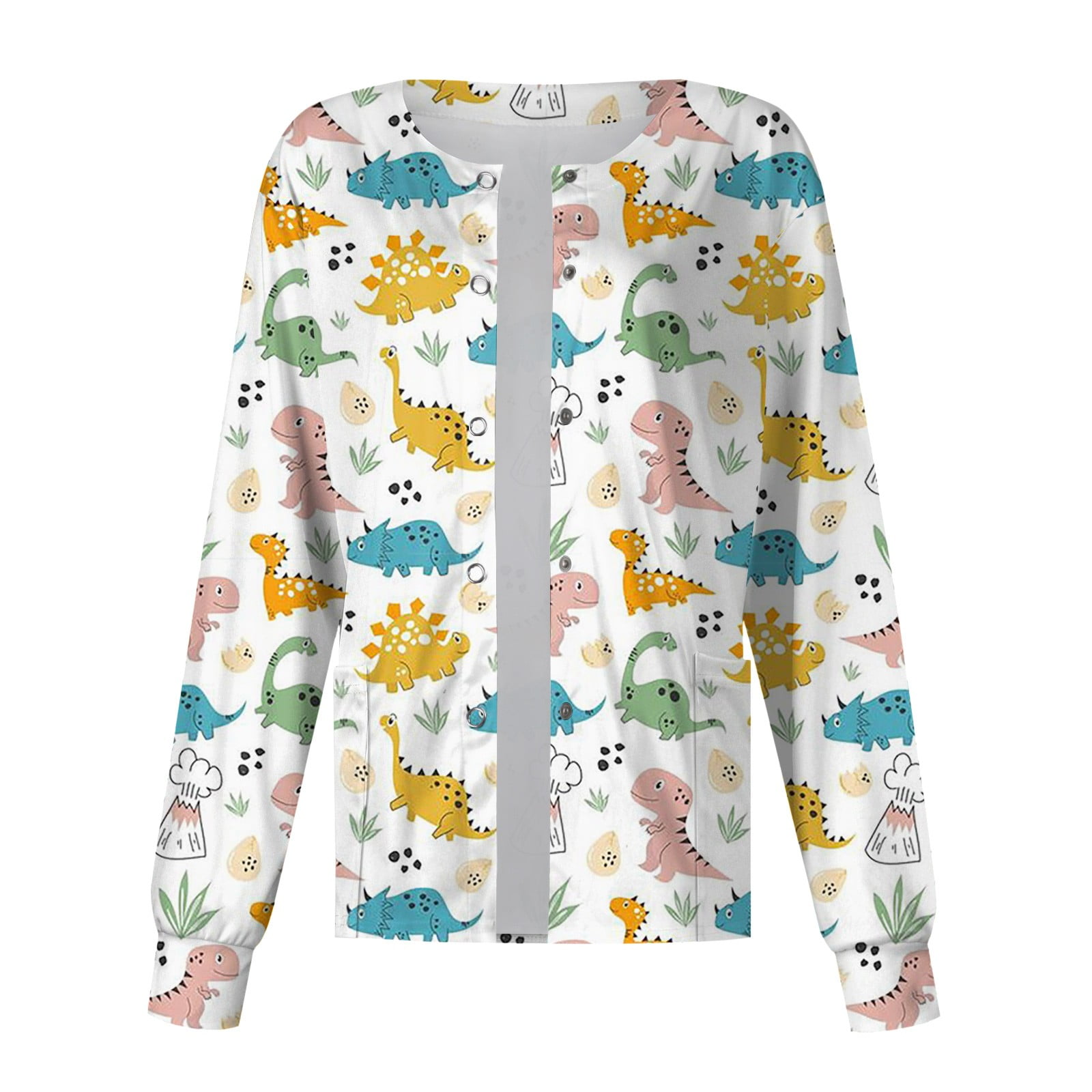 Sksloeg Scrub Jackets for Women Patterns Cartoon Printed Jacket Top Cartoon Patterned Nurse Uniforms for Women Long Sleeve Crew Neck Shirts Tee Jacket Tops with Pockets Orange 2XL Walmart