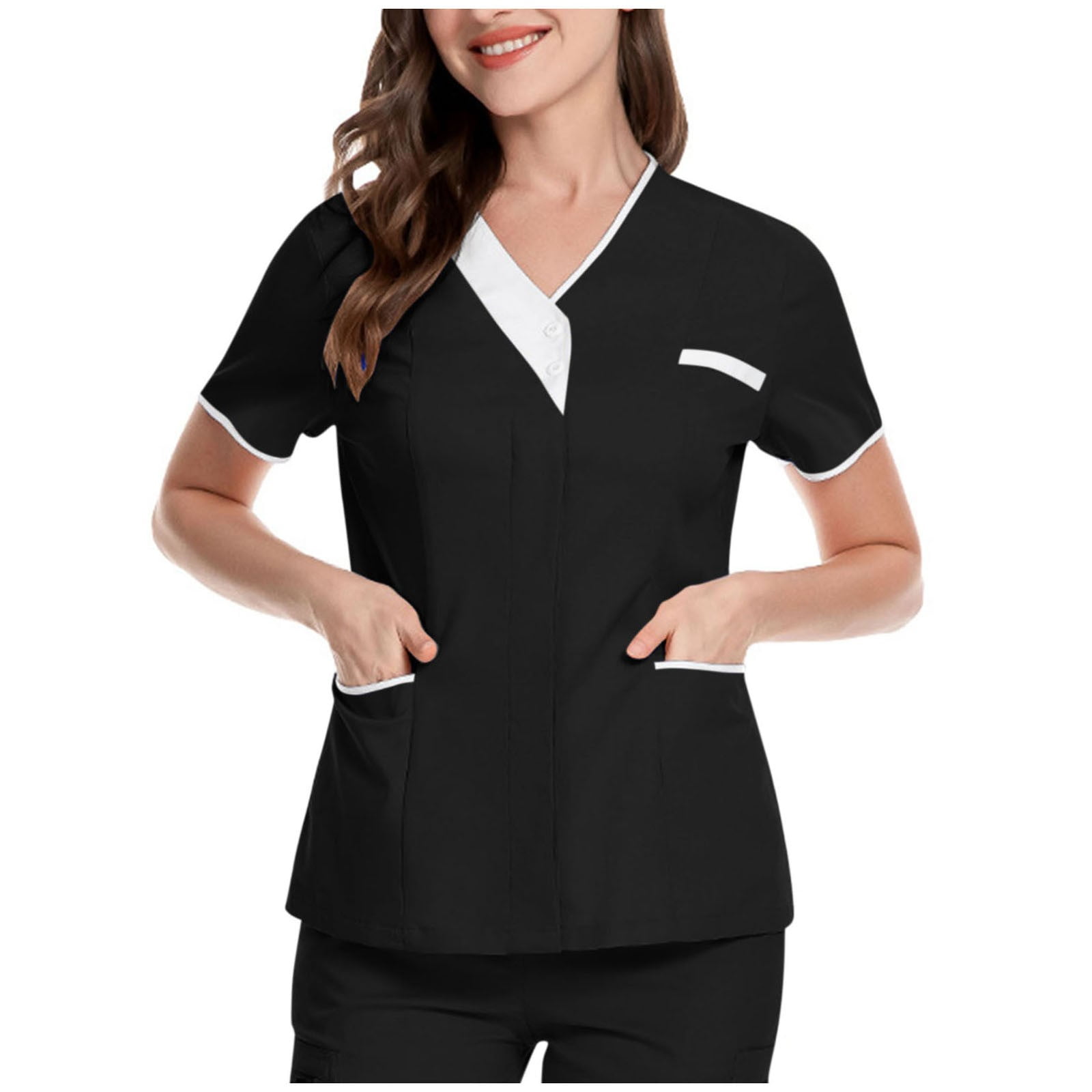 Sksloeg Scrubs Top for Women 2 Pocket Scrub Button Top with Jogger