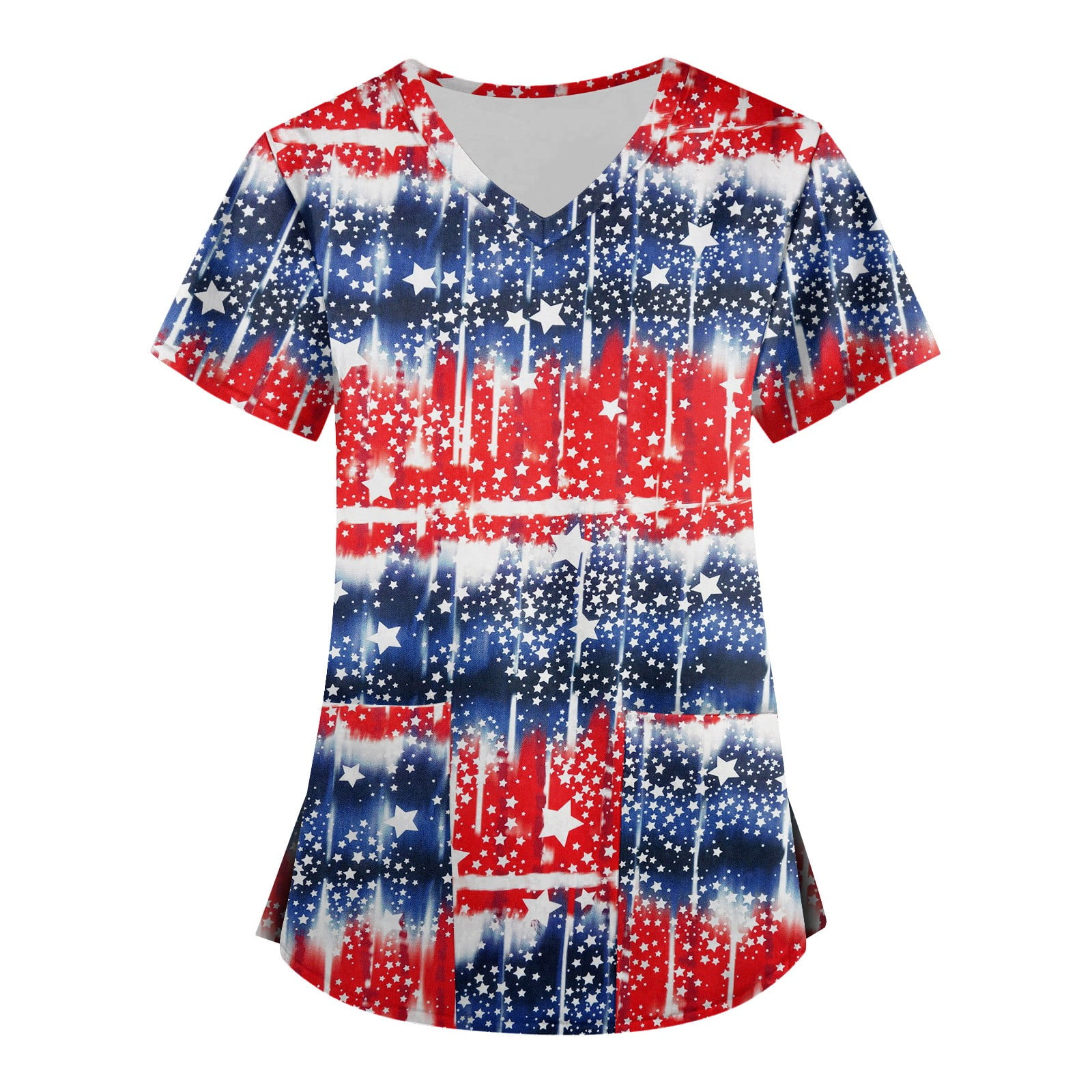 Sksloeg Scrub Tops Of 2024 4th Of July American Flag Print