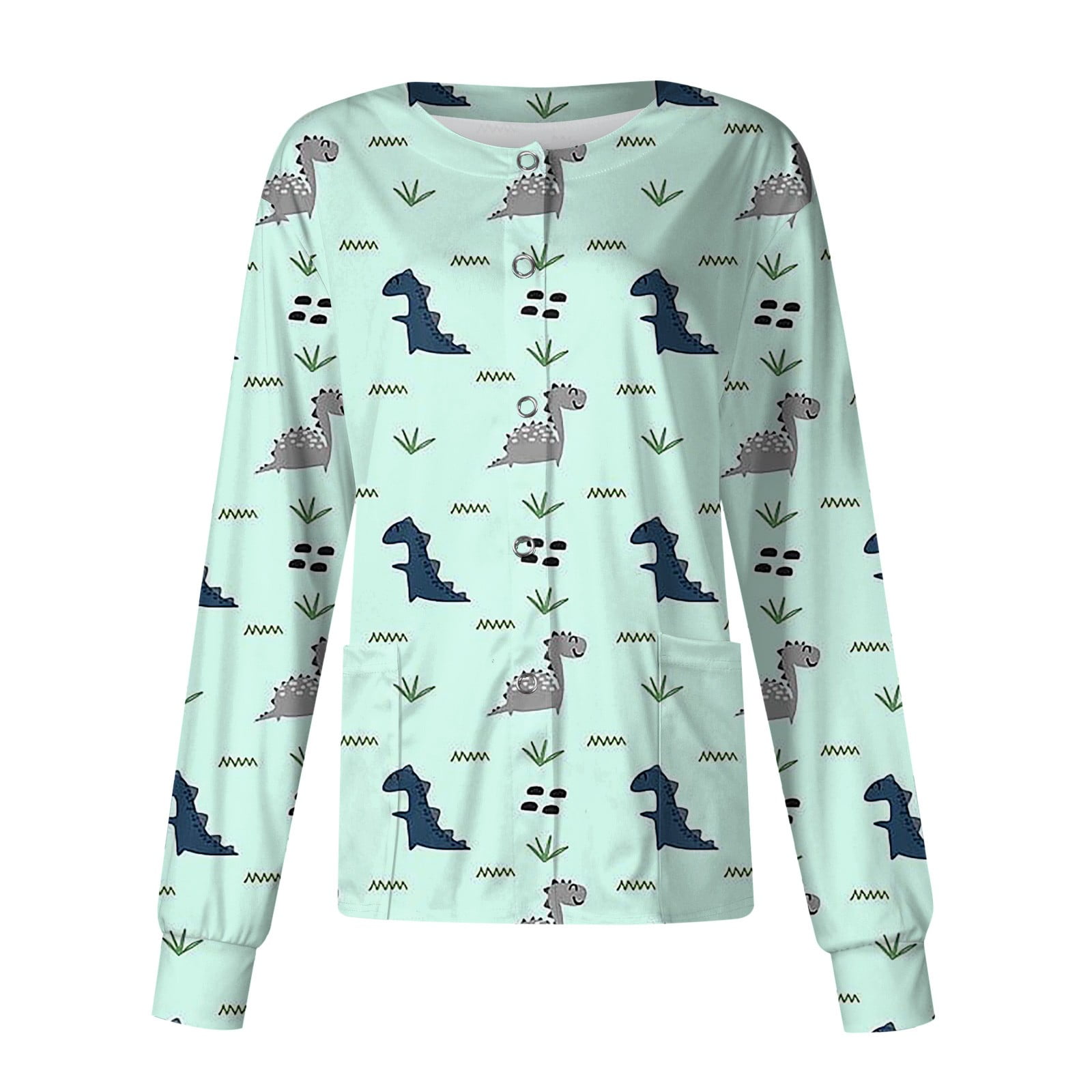 Sksloeg Scrubs Jackets for Women Stretch Animal Dinosaur Print