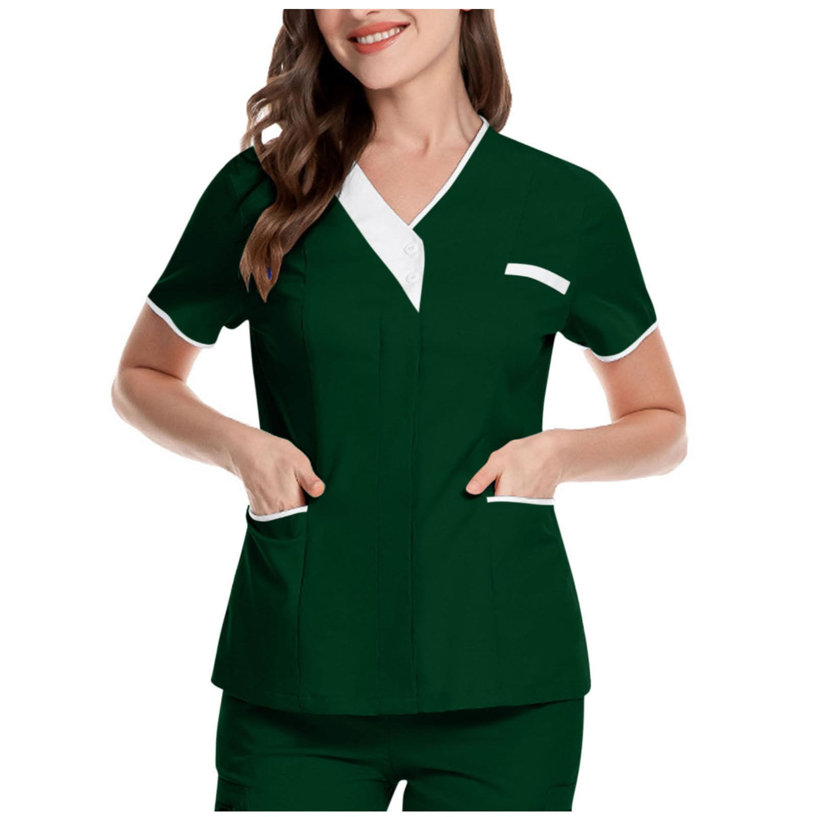 Sksloeg Scrubs Top for Women 2 Pocket Scrub Button Top with Jogger Tops  Womens Classic Fit Scrub Top,Dark Green L 