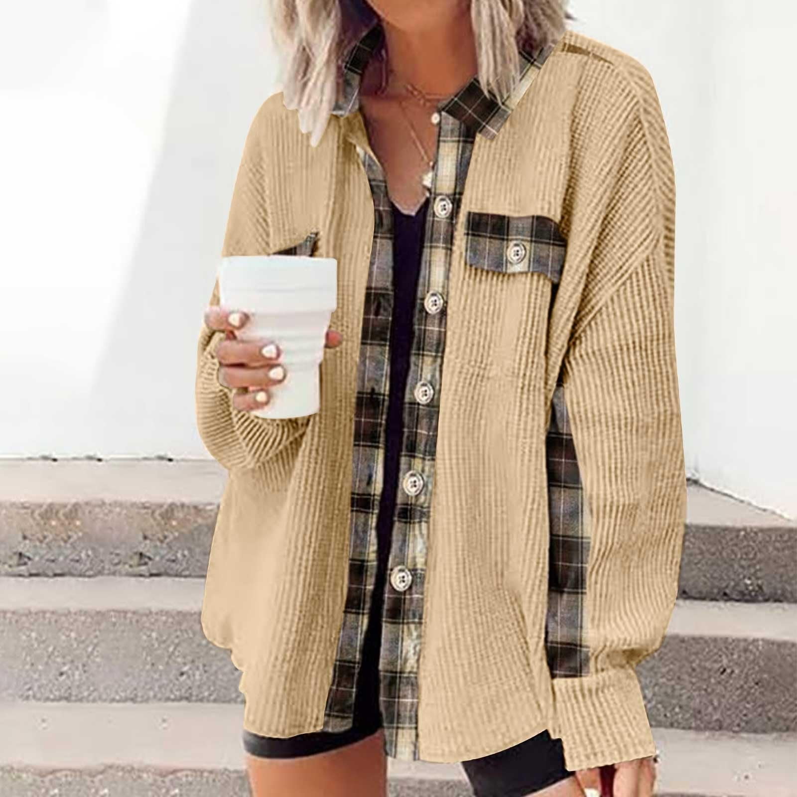 Sksloeg Womens Shacket with Pockets Waffle Knit Shacket Fall Oversized  Boyfriend Shirt Casual Button Down Jacket Loose Fit Long Sleeve  Shackets,Light Gray XXL 