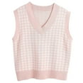 thumbnail image 1 of Sksloeg Women Sweater Vest Houndstooth Knitted Sleeveless Sweater Preppy Style Vintage Knitwear Top,Pink XXXL, 1 of 4