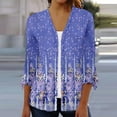 thumbnail image 1 of Sksloeg Women's 3/4 Sleeve Tops Casual Drape Open Front Kimonos Lightweight Summer Cardigan with Pocket Vintage Flower Printed Button Down Sweaters Duster,Royal Blue 3XL, 1 of 3
