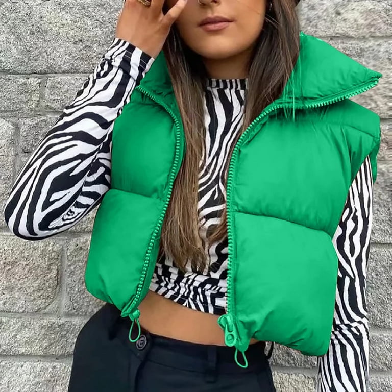 Sksloeg Women's Cropped Puffer Vest Winter Zip Up Stand Sksloeg Women's Cropped Puffer Vest Winter Zip Up Stand