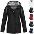Sksloeg Women's Long Hooded Rain Jacket Stripe Lined Hooded Lightweight