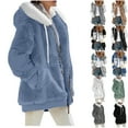 thumbnail image 1 of Sksloeg Women's New Hooded Sherpa Jacket 2024 Fall Winter Fuzzy Fleece Jacket Long Sleeve Full Zip Casual Loose Hooded Coats Print Outerwear,Light Blue XL, 1 of 7