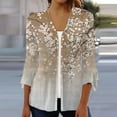 thumbnail image 1 of Sksloeg Women's Plus Casual Cardigans Lightweight Vintage Flower Printed Kimonos Drape Ruffles 3/4 Sleeve Cardigan S-3xl Button Down Shawl Collar Tops,Khaki 3XL, 1 of 3