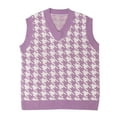 thumbnail image 1 of Sksloeg Women's Sleeveless V Neck Knit Sweater Vest Vintage Loose Houndstooth Tank Top V Neck Sleeveless Cable Knit Preppy Style Pullover Sweater Vest,Purple S, 1 of 3