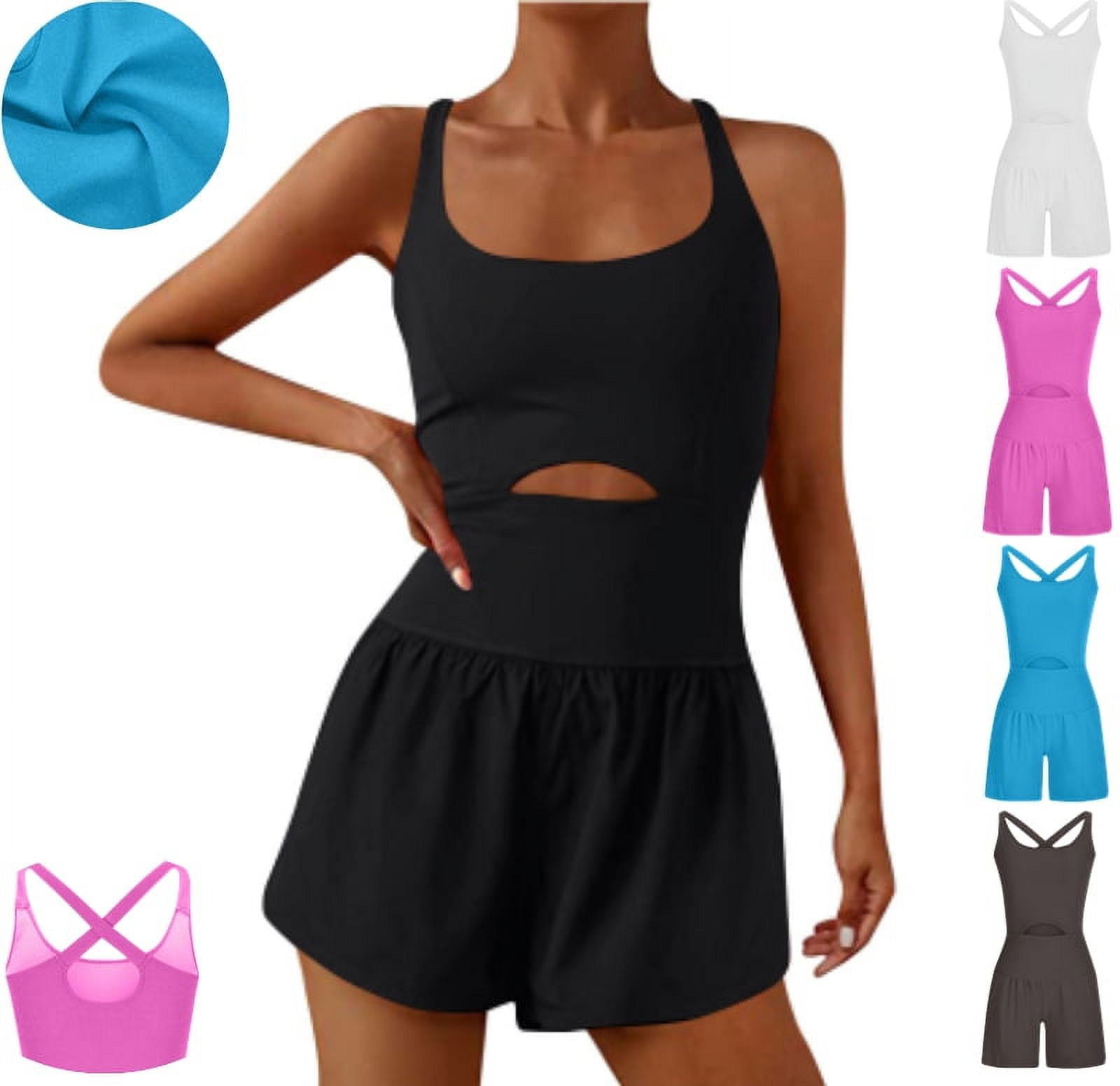 Sksloeg Women's Yoga Rompers Running Cut Out Onesie Workout Rompers