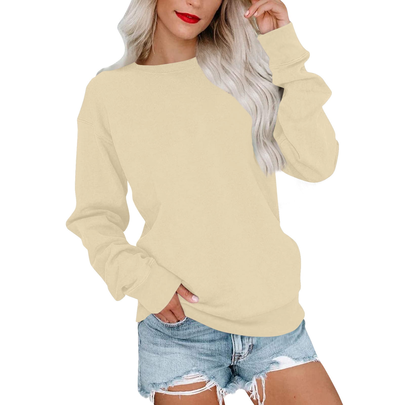 Sksloeg Womens Casual Sweatshirt Casual Crewneck Sweatshirt Long Sleeve  Yellow Shirt Soft Lightweight Loose Top,Yellow 2XL 