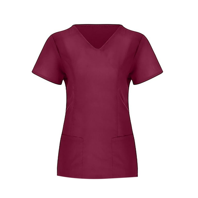 Sksloeg Womens Scrub Set Set 2 Pocket 4-Way Stretch Elements V-Neck Short  Sleeve Workwear,Red XL 