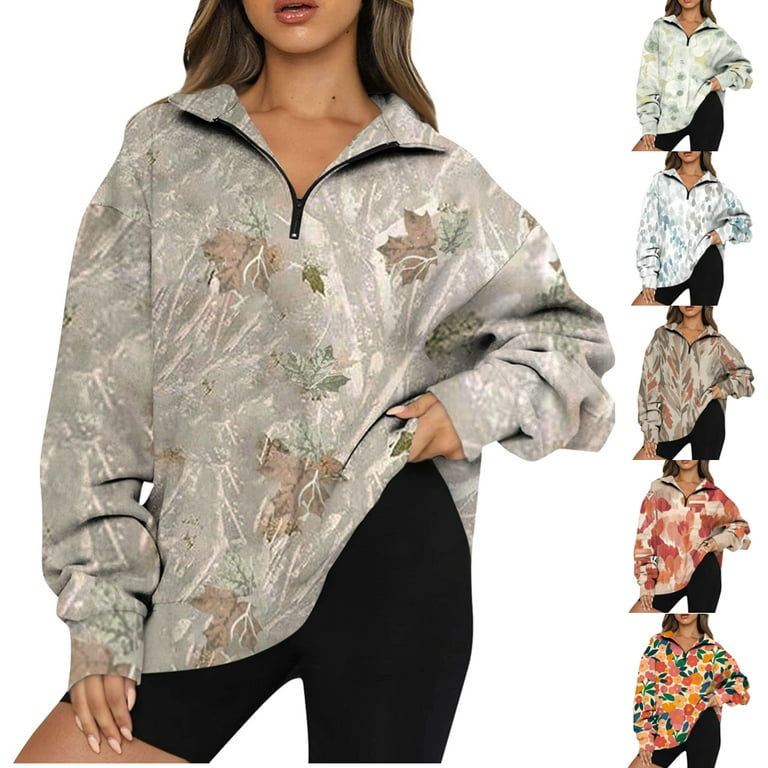 Sksloeg Womens Sweatshirt Quarter Zip Up Polka Dot Printed Hoodies Fleece  Sweaters Fall Fashion Outfits 2024 Winter Clothes,Army Green 3XL 
