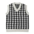 thumbnail image 1 of Sksloeg Womens V Neck Sweater Vest Argyle Houndstooth Preppy Style Sleeveless Crop Knitwear Tank,Beige L, 1 of 4