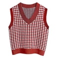 thumbnail image 1 of Sksloeg Womens V Neck Sweater Vest Girls Y2k Cropped Sleeveless Houndstooth Sweater Women Streetwear Preppy Style V Neck Knit Tank Top,Red XXXL, 1 of 4