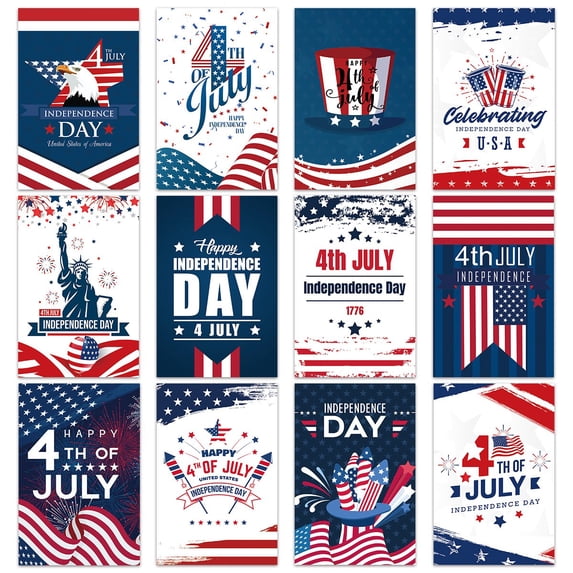 Sktrjpolfis 12Pcs Independence Day Postcards, Fourth of July Paper Greeting Cards for US 250th Party Supplies, 3.9x5.9in