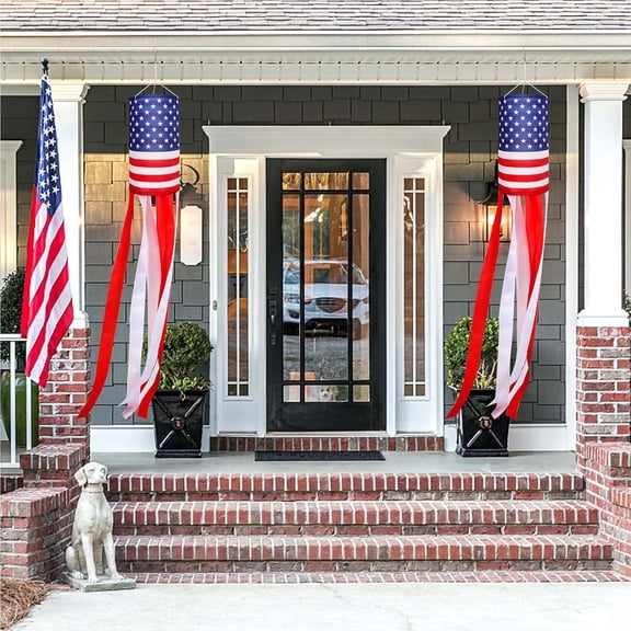 Sktrjpolfis 1Pc American Flag Wind Sock USA Stars and Stripes Windsock Polyester Hanging Decor 39.37in Red White Blue Streamer for Backyard Porch Independence Day Outdoor Patriotic Home Decor