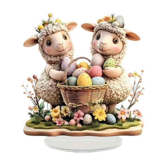 Sktrjpolfis 2D Easter Lamb Plastic Decoration Home Tabletop Ornaments for Living Room Bedroom