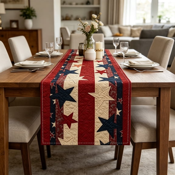 Sktrjpolfis 4th of July Table Runner, 72"x13" Patriotic Polyester Linen-Feel Table Runner, Multiple Star & Stripe Designs, Washable for Independence Day Dining Decor