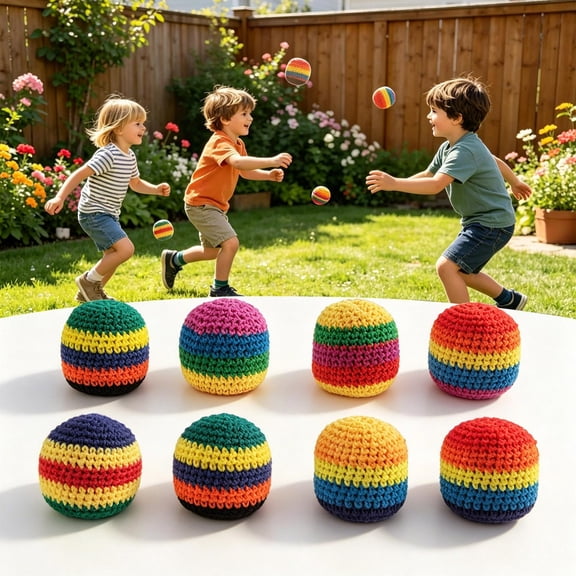 LJMsdf 8 Pack Rainbow Striped Handwoven Bean Bags Colorful Knit Foot Sacks 2.36 Inch