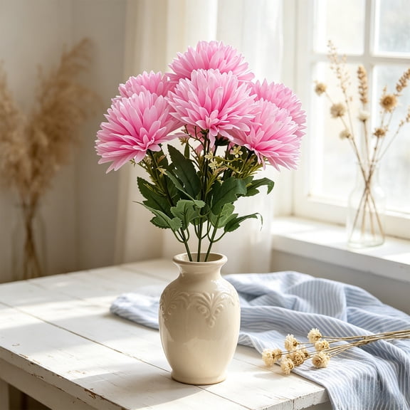 Sktrjpolfis Artificial Chrysanthemum Ball Flowers Bouquet, Hot Pink Vase Table Decor 15.75in