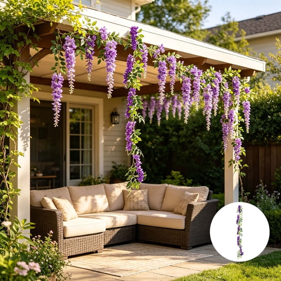 Sktrjpolfis Dark Blue Artificial Wisteria Garland 74.8in Silk Hanging Flower Vine for Wedding Arch Home Garden Wall Decor 2pcs