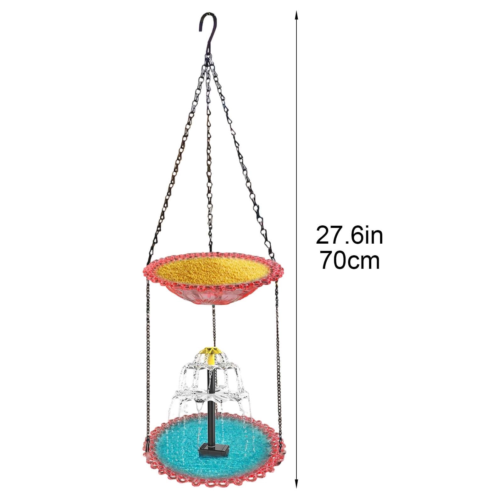 Sktrjpolfis Double Layer Solar Bird Feeder & Birdbath, 27.6in Solar-Powered Fountain, Outdoor Garden Hanging Decor