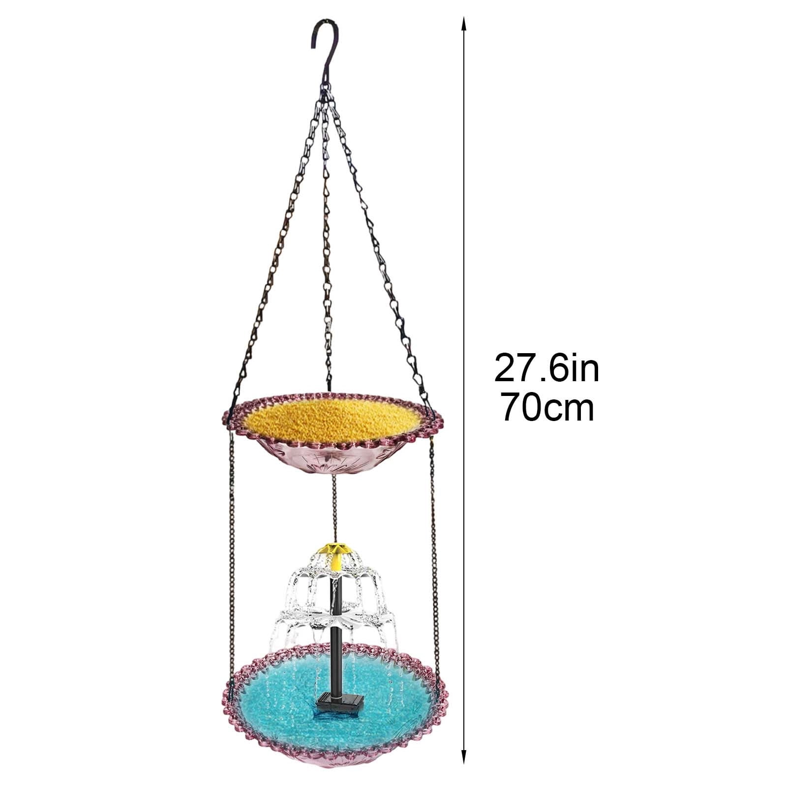 Sktrjpolfis Double Layer Solar Bird Feeder & Birdbath, 27.6in Solar-Powered Fountain, Outdoor Garden Hanging Decor