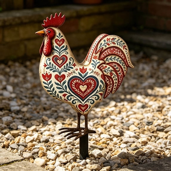 Sktrjpolfis Double Sided Painted Rooster Yard Stake, 11.8×7.9 Inch Weatherproof Outdoor Lawn Ornament for Flower Bed Backyard Patio Home Garden Decorations