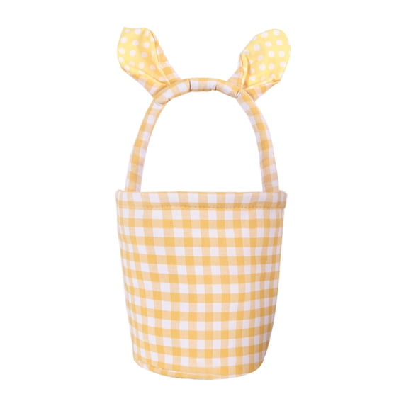 Sktrjpolfis Easter Bunny Ears Plaid Basket Easter Egg Storage Handbag for Home Holiday Decor