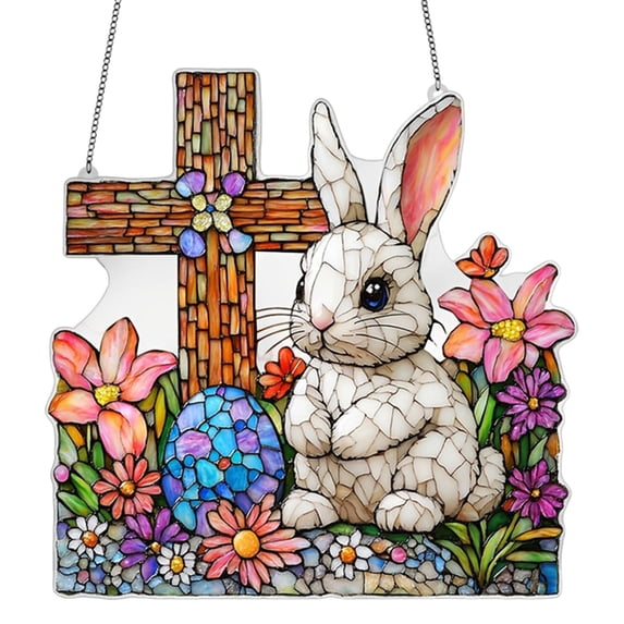Sktrjpolfis Easter Egg Bunny Acrylic Hanging Ornaments 2D Spring Decoration Set for Tree Window Party