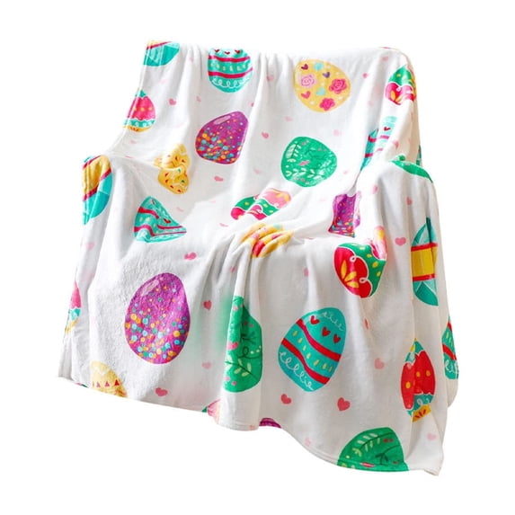 Sktrjpolfis Easter Flannel Sofa Blanket Bunny Eggs Pattern Suitable for Home Decoration